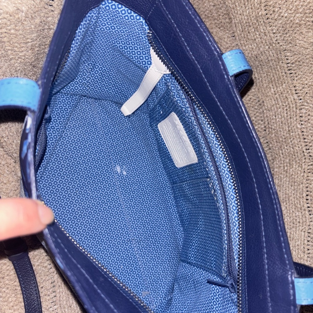 Brighton Journey to India Floral Navy Blue White Leather Boho Shoulder Tote Bag - Picture 9 of 10
